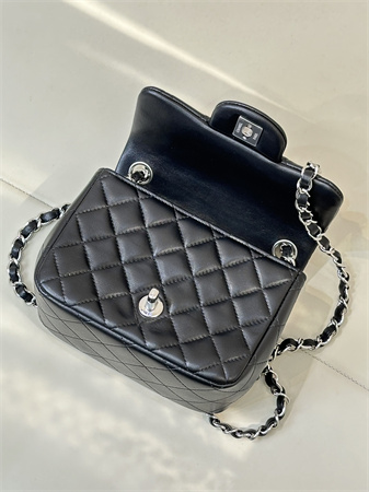 Chanel Super Mini Classic Flap Bag Lambskin Silver Tone Metal Black 01115 TOP
