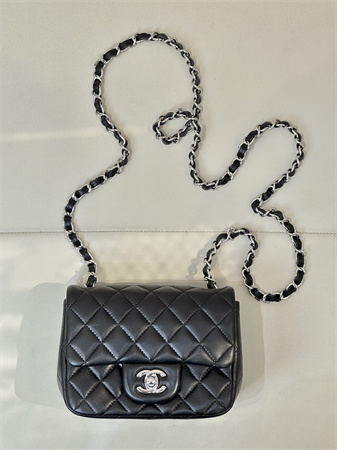 Chanel Super Mini Classic Flap Bag Lambskin Silver Tone Metal Black 01115 TOP