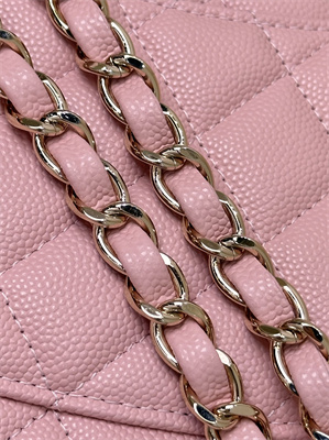 Chanel Medium Classic Flap Bag Grained Calfskin Gold Tone Metal Pink 01112 TOP