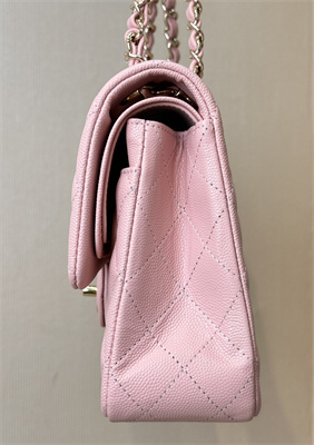 Chanel Medium Classic Flap Bag Grained Calfskin Gold Tone Metal Pink 01112 TOP