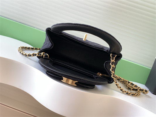 Cha.nel Mini Shopping Bag Kelly Bag Velvet Gold-Tone Metal Black AS4416