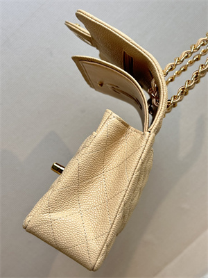 Chanel Medium Classic Flap Bag Grained Calfskin Gold Tone Metal Beige 01112 TOP