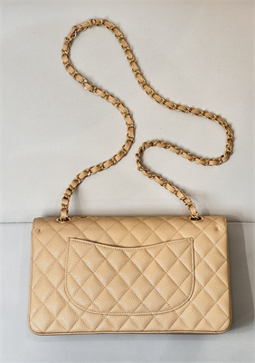 Chanel Medium Classic Flap Bag Grained Calfskin Gold Tone Metal Beige 01112 TOP