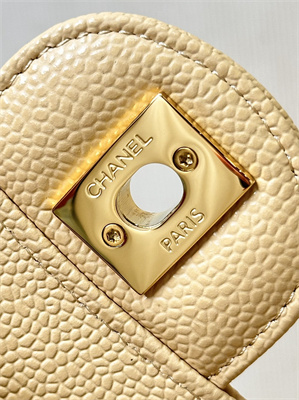 Chanel Medium Classic Flap Bag Grained Calfskin Gold Tone Metal Beige 01112 TOP