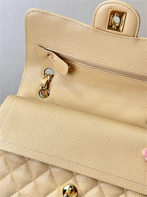Chanel Medium Classic Flap Bag Grained Calfskin Gold Tone Metal Beige 01112 TOP