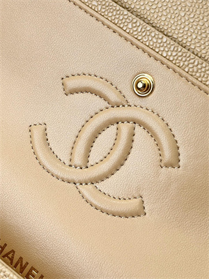 Chanel Medium Classic Flap Bag Grained Calfskin Gold Tone Metal Beige 01112 TOP