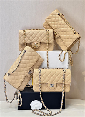 Chanel Medium Classic Flap Bag Grained Calfskin Silver Tone Metal Beige 01112 TOP