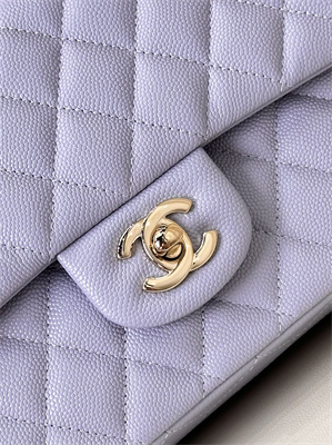 Chanel Medium Classic Flap Bag Grained Calfskin Gold Tone Metal Lt Purple 01112 TOP