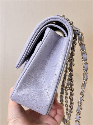 Chanel Medium Classic Flap Bag Grained Calfskin Gold Tone Metal Lt Purple 01112 TOP