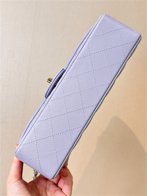 Chanel Medium Classic Flap Bag Grained Calfskin Gold Tone Metal Lt Purple 01112 TOP