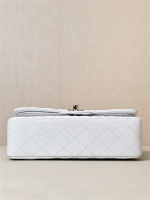 Chanel Small Classic Flap Bag Grained Calfskin Gold Tone Metal White 01117 TOP
