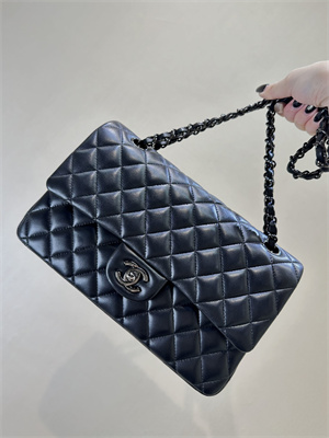 Chanel Medium Classic Flap Bag Lambskin Gun Metal Black 01112 TOP