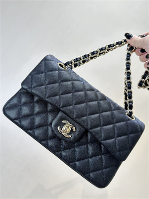 Chanel Small Classic Flap Bag Grained Calfskin Gold Tone Metal Black 01117 TOP