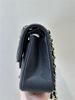 Chanel Small Classic Flap Bag Grained Calfskin Gold Tone Metal Black 01117 TOP