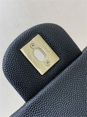 Chanel Small Classic Flap Bag Grained Calfskin Gold Tone Metal Black 01117 TOP