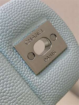 Chanel Medium Classic Flap Bag Grained Calfskin Silver Tone Metal Mint 01112 TOP