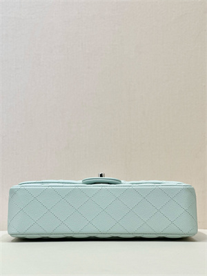 Chanel Medium Classic Flap Bag Grained Calfskin Silver Tone Metal Mint 01112 TOP
