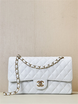 Chanel Medium Classic Flap Bag Grained Calfskin Gold Metal White 01112 TOP
