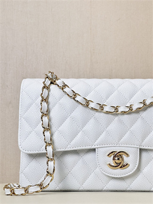 Chanel Medium Classic Flap Bag Grained Calfskin Gold Metal White 01112 TOP