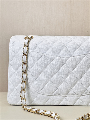 Chanel Medium Classic Flap Bag Grained Calfskin Gold Metal White 01112 TOP