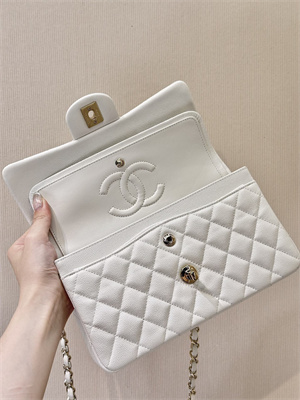 Chanel Small Classic Flap Bag Grained Calfskin Gold Tone Metal White 01117 TOP