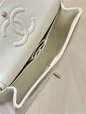 Chanel Small Classic Flap Bag Grained Calfskin Gold Tone Metal White 01117 TOP
