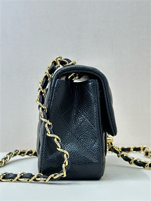 Chanel Mini Classic Flap Bag Grained Calfskin Gold Tone Metal Black Color 01116 TOP