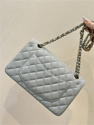 Chanel Small Classic Flap Bag Grained Calfskin Gold Tone Metal Grey 01117 TOP