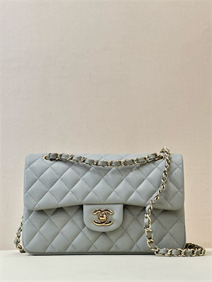 Chanel Small Classic Flap Bag Grained Calfskin Gold Tone Metal Grey 01117 TOP