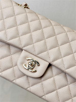 Chanel Medium Classic Flap Bag Grained Calfskin Gold Tone Metal Chai 01112 TOP