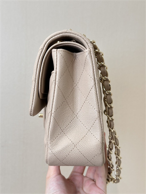 Chanel Medium Classic Flap Bag Grained Calfskin Gold Tone Metal Chai 01112 TOP