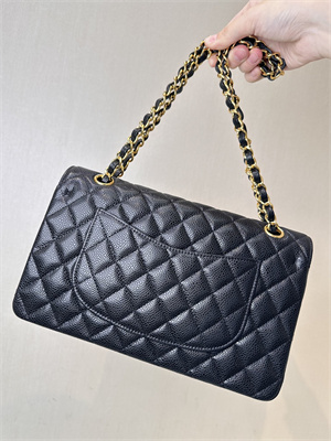 Chanel Medium Classic Flap Bag Grained Calfskin Gold Tone Metal Black 01112 TOP
