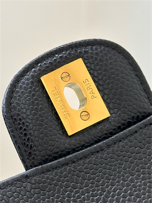 Chanel Medium Classic Flap Bag Grained Calfskin Gold Tone Metal Black 01112 TOP