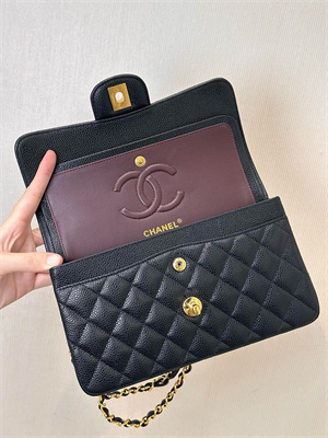 Chanel Medium Classic Flap Bag Grained Calfskin Gold Tone Metal Black 01112 TOP