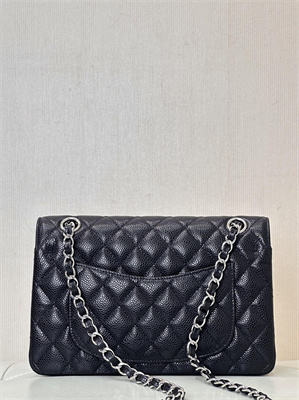 Chanel Small Classic Flap Bag Grained Calfskin Silver Tone Metal Black 01117 TOP