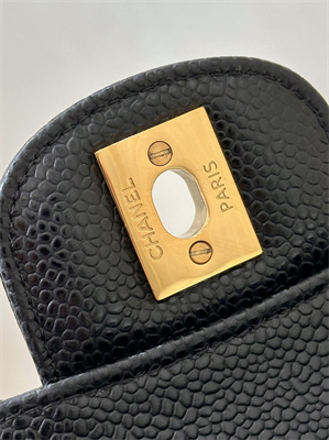 Chanel Small Classic Flap Bag Grained Calfskin Gold Tone Metal Black 01117 TOP