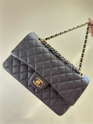 Chanel Medium Classic Flap Bag Grained Calfskin Gold Tone Metal Dk Coffee 01112 TOP