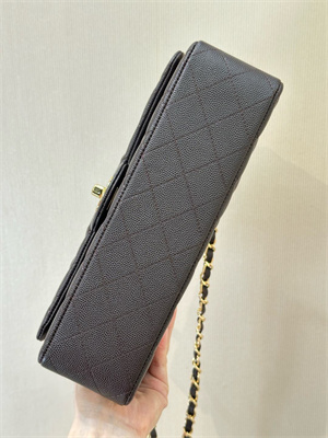 Chanel Medium Classic Flap Bag Grained Calfskin Gold Tone Metal Dk Coffee 01112 TOP