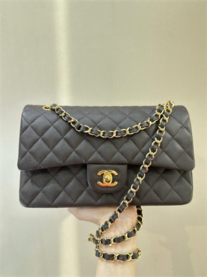 Chanel Medium Classic Flap Bag Grained Calfskin Gold Tone Metal Dk Coffee 01112 TOP