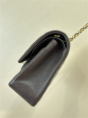 Chanel Medium Classic Flap Bag Grained Calfskin Gold Tone Metal Dk Coffee 01112 TOP