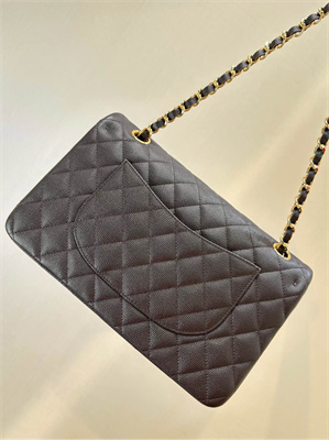 Chanel Medium Classic Flap Bag Grained Calfskin Gold Tone Metal Dk Coffee 01112 TOP