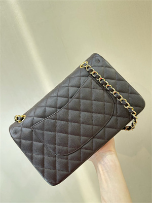 Chanel Medium Classic Flap Bag Grained Calfskin Gold Tone Metal Dk Coffee 01112 TOP