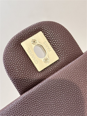 Chanel Medium Classic Flap Bag Grained Calfskin Gold Tone Metal Chocolate 01112 TOP