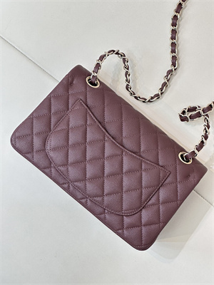 Chanel Small Classic Flap Bag Grained Calfskin Gold Tone Metal Chocolate 01117 TOP