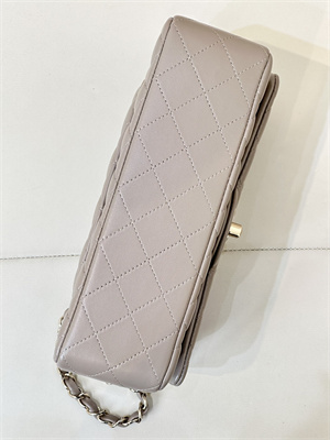 Chanel Small Classic Flap Bag Lambskin Gold Tone Metal  Cream Grey 01117 TOP