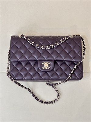 Chanel Medium Classic Flap Bag Lambskin Gold Tone Metal Grape 01112 TOP