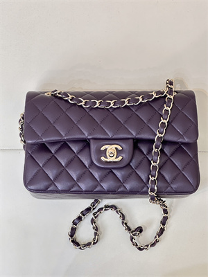 Chanel Small Classic Flap Bag Lambskin Gold Tone Metal Grape 01117 TOP