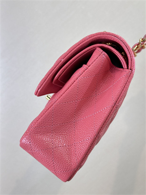 Chanel Medium Classic Flap Bag Grained Calfskin Gold Tone Metal Peach Red 01112 TOP