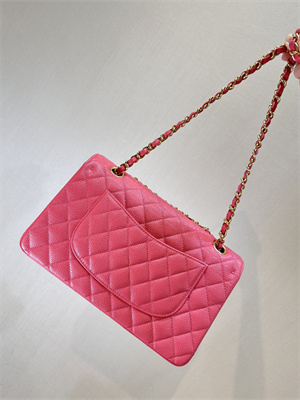 Chanel Medium Classic Flap Bag Grained Calfskin Gold Tone Metal Peach Red 01112 TOP