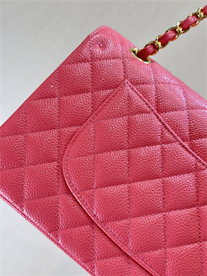 Chanel Medium Classic Flap Bag Grained Calfskin Gold Tone Metal Peach Red 01112 TOP